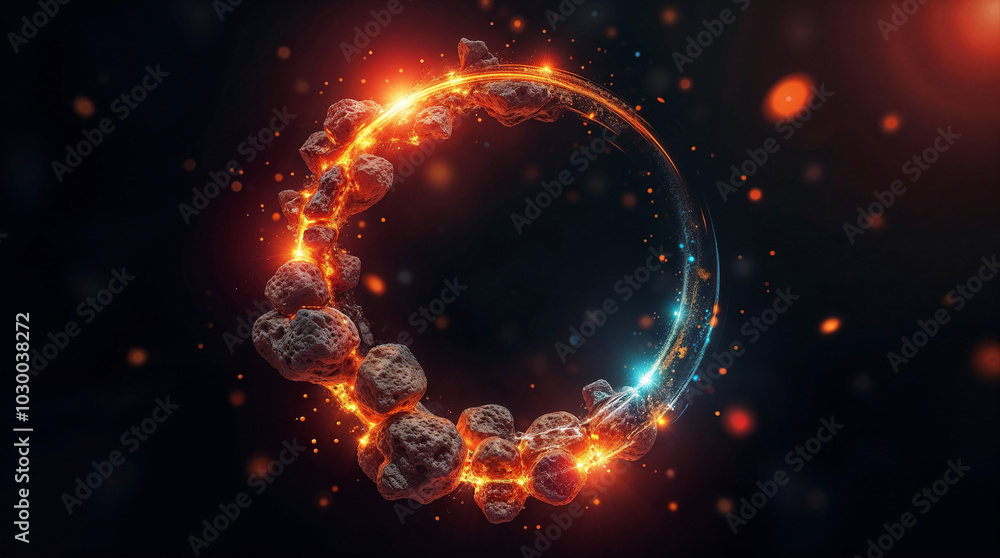 abstract holographic shape, glowing frame on black background. Generative AI abstract holographic shape, glowing frame on black background. Generative AI