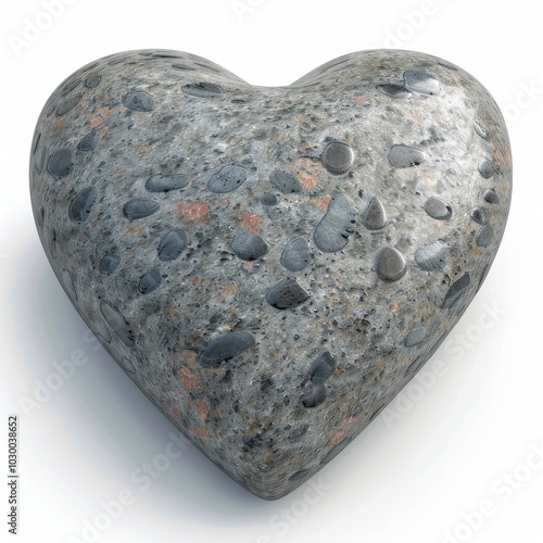 Stone Heart, Polished Granite Heart, Pebble Love Symbol 3d Imitation, White Background