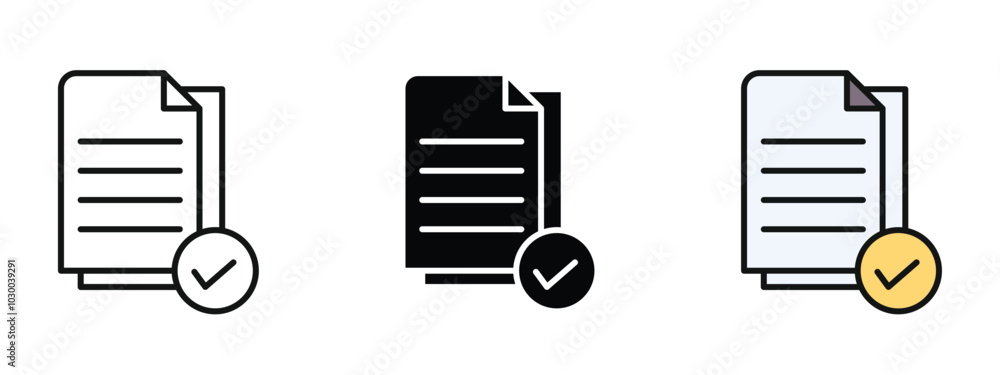 Accept document icon in outline, silhouette and editable colors in unexpandable vector form, accept document icons Accept document icon in outline, silhouette and editable colors in unexpandable vector form, accept document icons