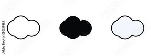 Cloud icon in outline, silhouette and editable colors in unexpandable vector form, set of cloud icons