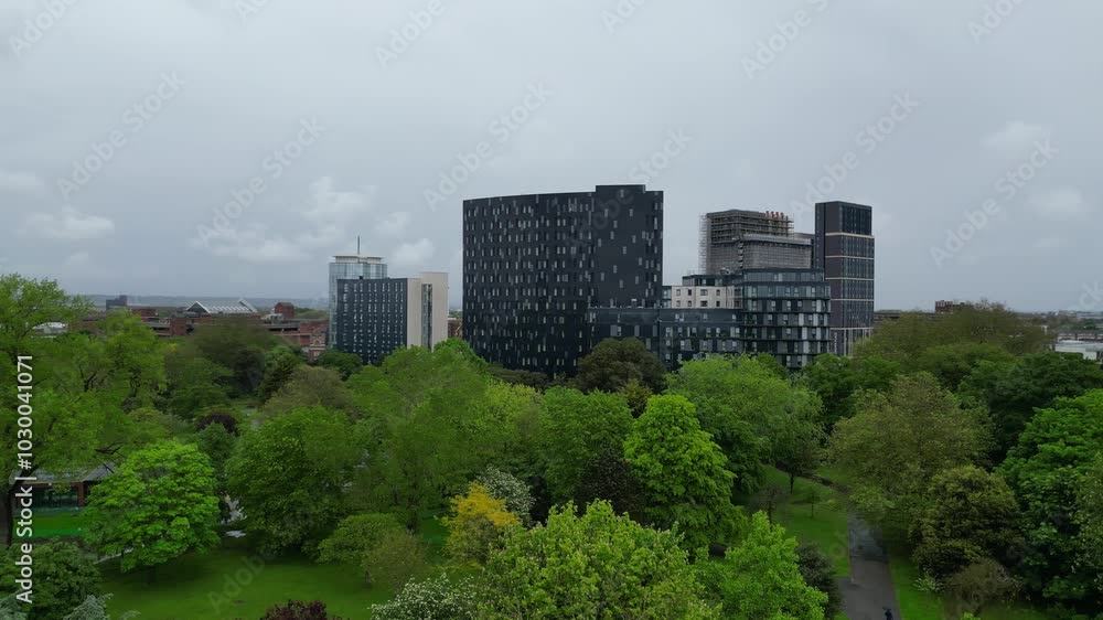 Aerial View of Historical Old Portsmouth Central City and Downtown of United Kingdom During Rainy and Cloudy Day. May 16th, 2024. High Angle Drone's Camera Was Captured from Medium High Altitude. Aerial View of Historical Old Portsmouth Central City and Downtown of United Kingdom During Rainy and Cloudy Day. May 16th, 2024. High Angle Drone's Camera Was Captured from Medium High Altitude.