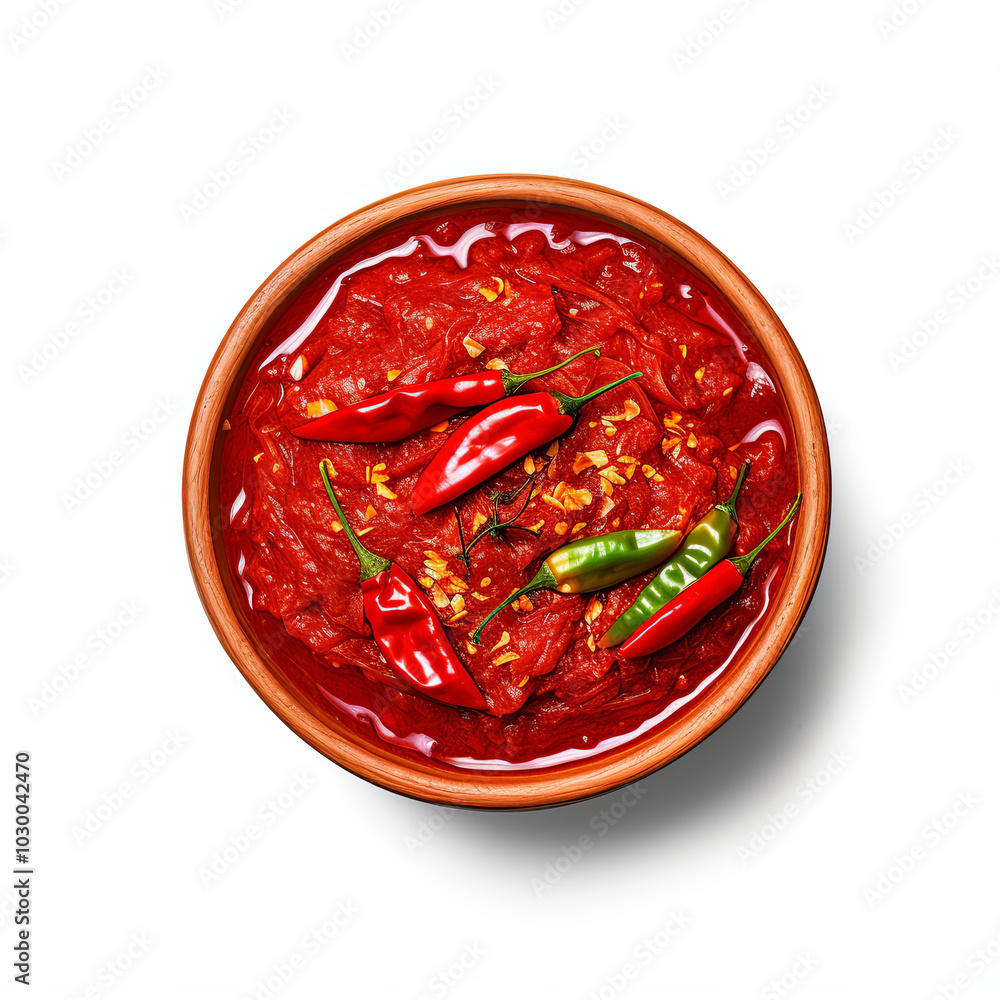 Spicy Chili Paste in Wooden Bowl Spicy Chili Paste in Wooden Bowl