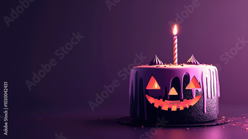 Halloween cake with candle on cark background photo