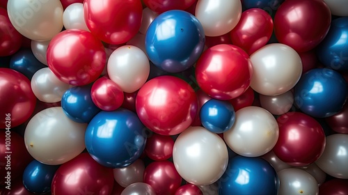 Balloons in red, white, and blue forming an American flag pattern.