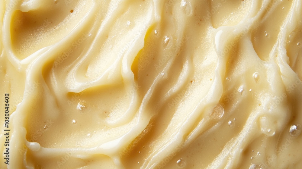 Close-up of creamy, yellowish substance with smooth, wavy texture Close-up of creamy, yellowish substance with smooth, wavy texture
