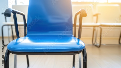 Close-up of a Blue Chair in a Waiting Room photo