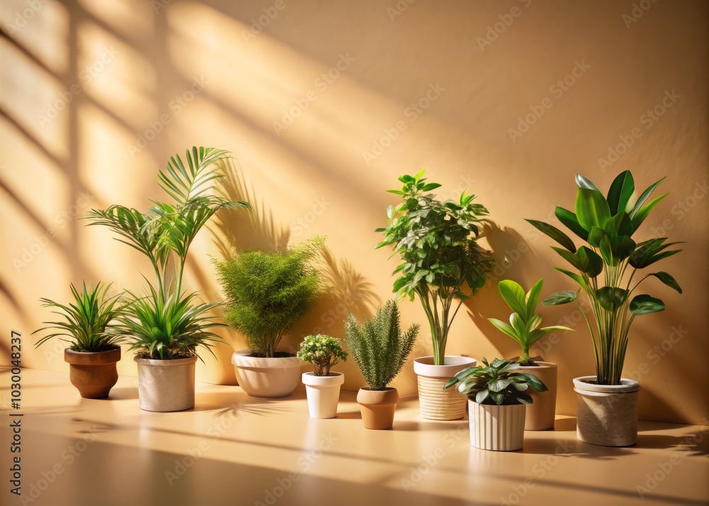 Fototapeta premium Beige Background with Shadow of Plants for Product Display, Tilt-Shift Photography, Vector Illustration, Ideal for Minimalist Design and E-commerce Showcase