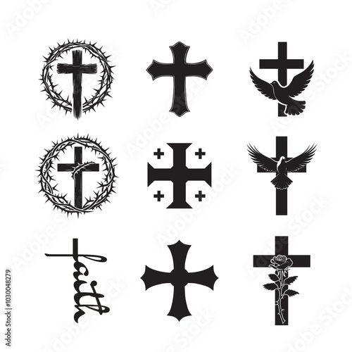 Collection of Jesus Cross Silhouette Design - Crucifixion of Jesus Vector illustration
