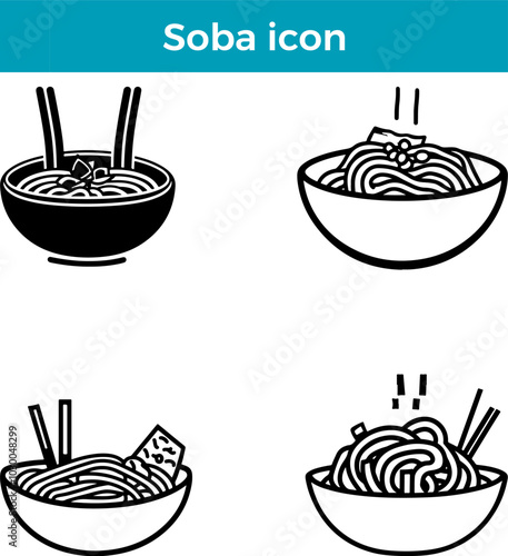 Soba icon line Japanese buckwheat noodle bowl chopsticks vector traditional cuisine food illustration