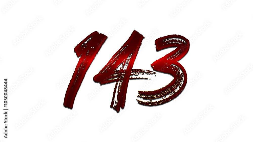 3D blood red number design of 143 on white background. 3D blood red number design of 143 on white background.