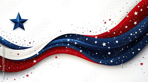 Graphic of wavy red, white, and blue stripes with a star on the left, isolated on a white backdrop.