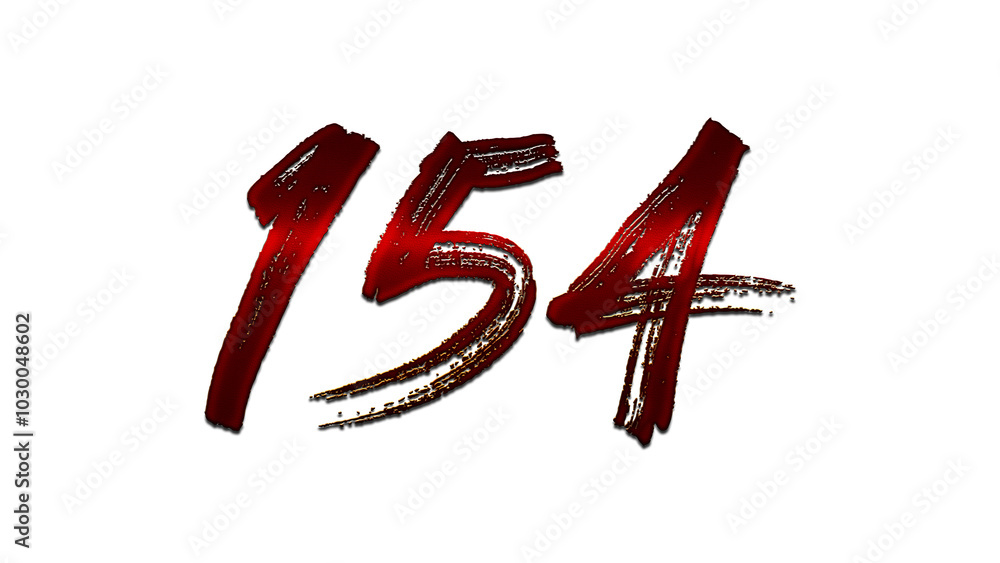 3D blood red number design of 154 on white background. 3D blood red number design of 154 on white background.