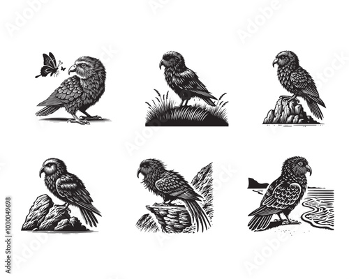 Wallpaper Mural Collection of Kakapo Bird silhouettes, Kakapo Vector illustration in black and white
 Torontodigital.ca