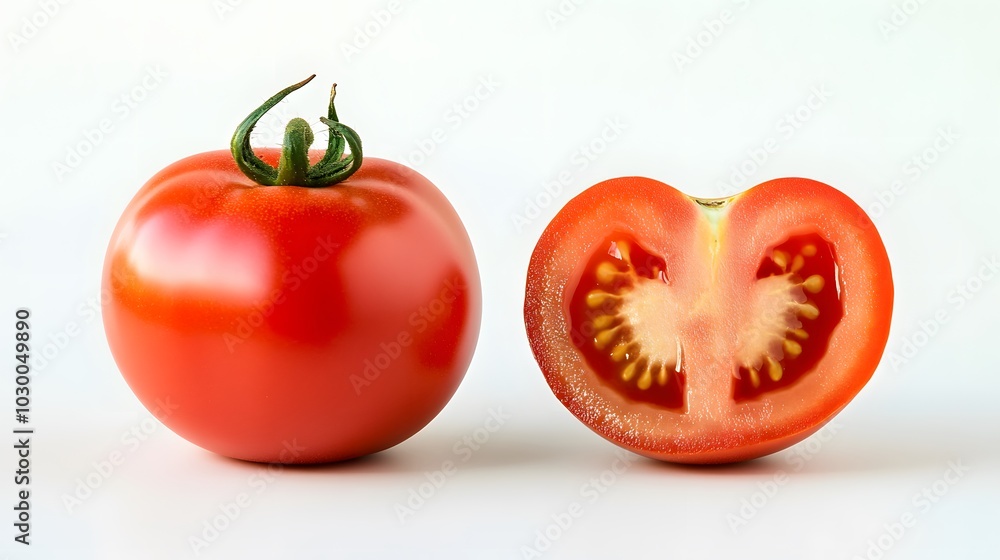 tomato with half of tomato isolated on a white background. tomato with half of tomato isolated on a white background.