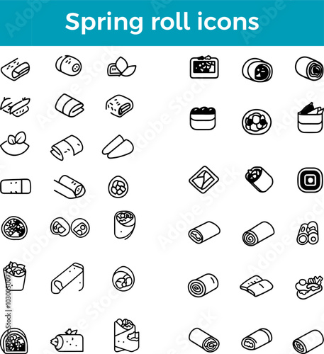 Spring roll icons line Asian food fried roll vector traditional cuisine appetizer illustration set