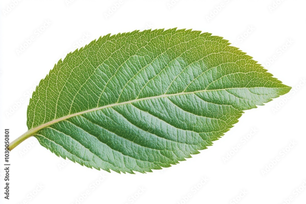 Fototapeta premium Single green apple leaf on a surface