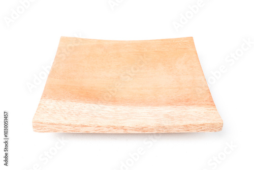 Close-up photo of Wooden sushi plate or tray isolated on white background. Shot on 30 degree angle setup.