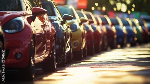 Wallpaper Mural Colorful Cars Parked in a Row Under Bright Sunlight for a Stunning View Torontodigital.ca