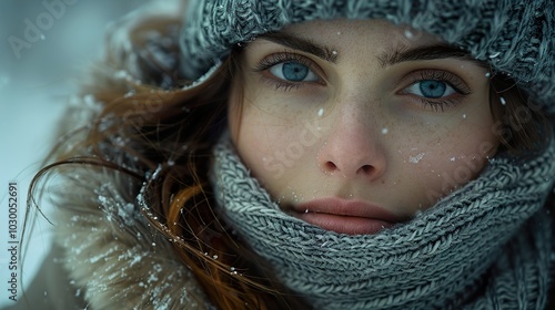 Winter Portrait of a Woman with Blue Eyes