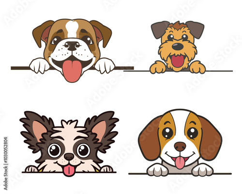 Cute Dog Peeking Face Clipart Bundle - Dog Face Logo - Dog isolated vector illustration 
