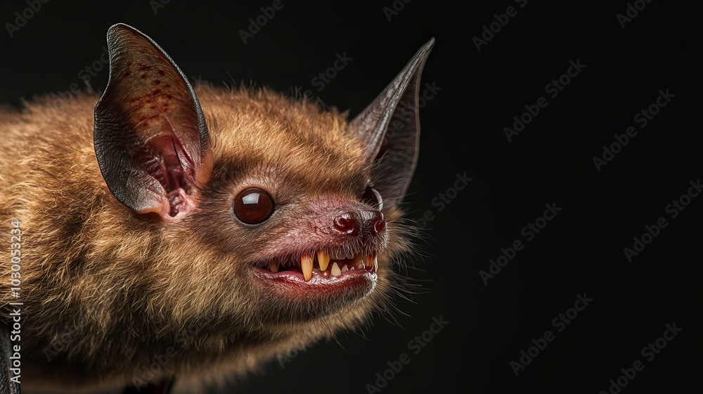 Intense Portrait of a Vampire Bat with Sharp Teeth Intense Portrait of a Vampire Bat with Sharp Teeth