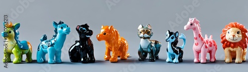 Collection of 12 small animal figurines arranged in a grid of three rows and columns photo