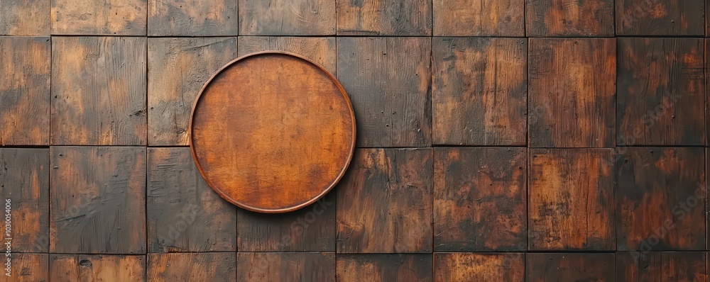 Weathered wooden wall with a circular signboard mockup in an urban setting, perfect for showcasing your brand. Weathered wooden wall with a circular signboard mockup in an urban setting, perfect for showcasing your brand.