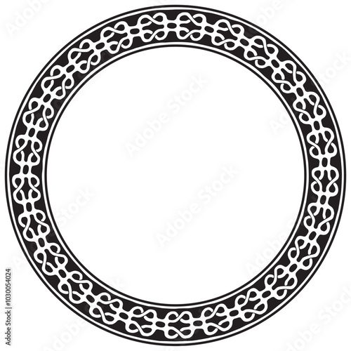 Wide round frame with ethnic pattern. Tribal decorative isolated elements, border. Pigtail circumference. Black and white design template. Vector