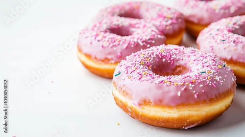 Colorful Doughnuts with Sprinkles on a White Background