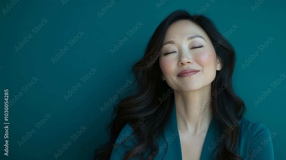 Joyful Woman with Closed Eyes and Bright Smile Joyful Woman with Closed Eyes and Bright Smile
