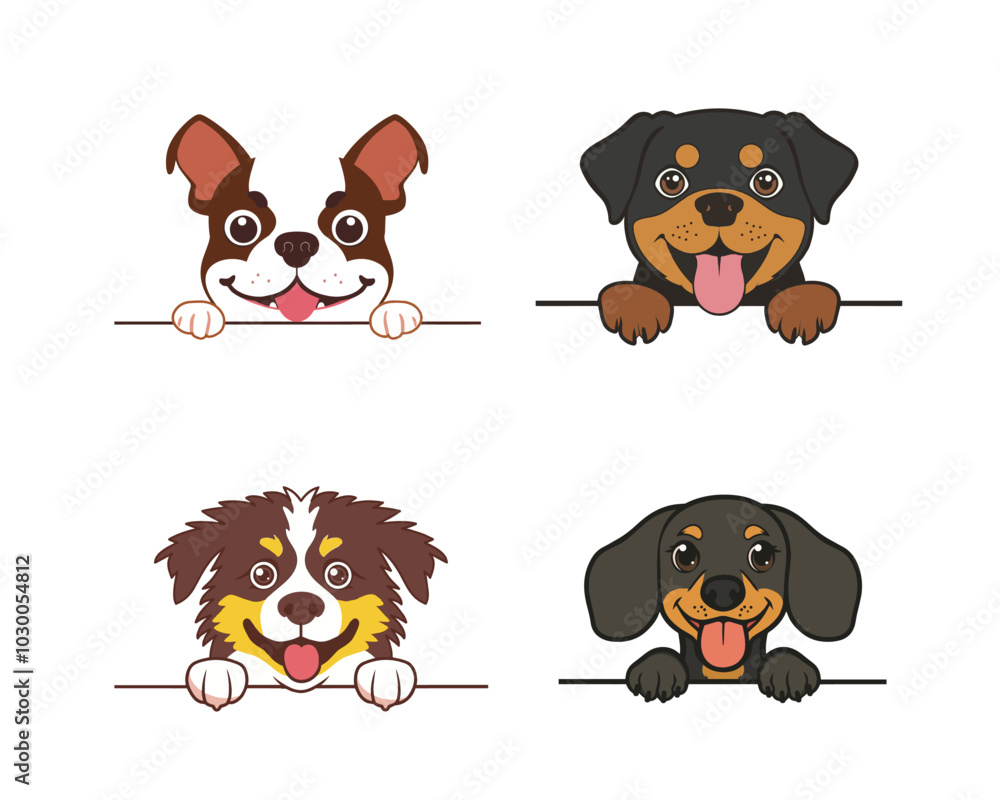 Obraz premium Set of Dog Peeking Face Vector illustration - Dog Face Logo Clipart Design 