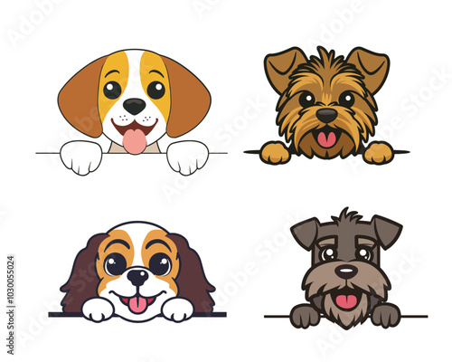 Set of Dog Peeking Face Vector illustration - Dog Face Logo Clipart Design 
