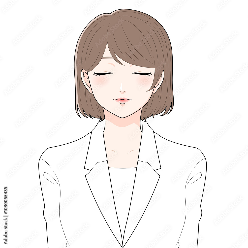 白衣を着て目を瞑っている女性