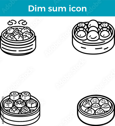 Dim Sum icon line Chinese food dumpling steamed bun vector traditional cuisine appetizer illustration set