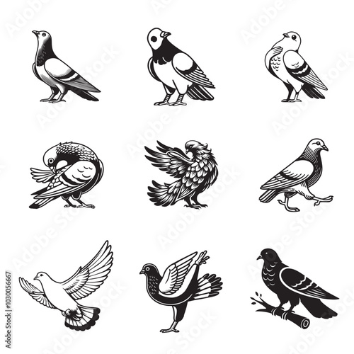Collection of Typical pigeons Vector illustration - Domestic pigeon clipart Design
