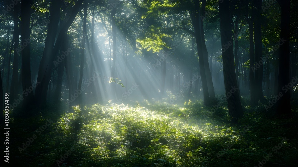 sun rays through the forest sun rays through the forest