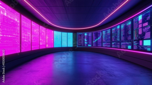 Futuristic office featuring interactive digital technology for enhanced collaboration and productivity.