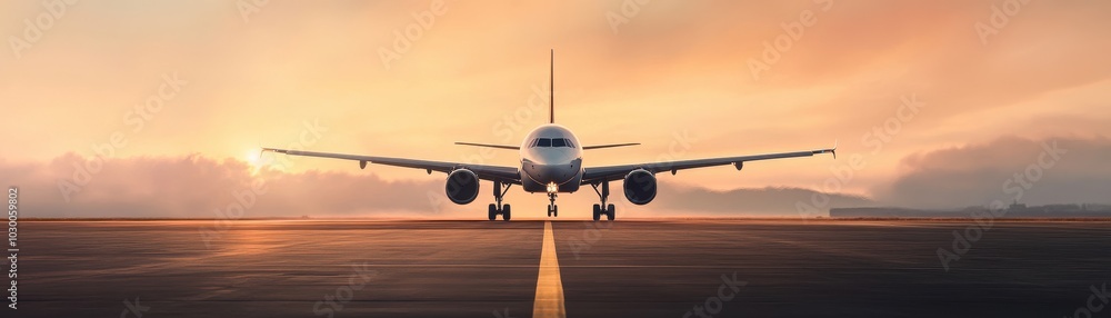 Airplane on runway during sunset, capturing the essence of travel and adventure. Airplane on runway during sunset, capturing the essence of travel and adventure.