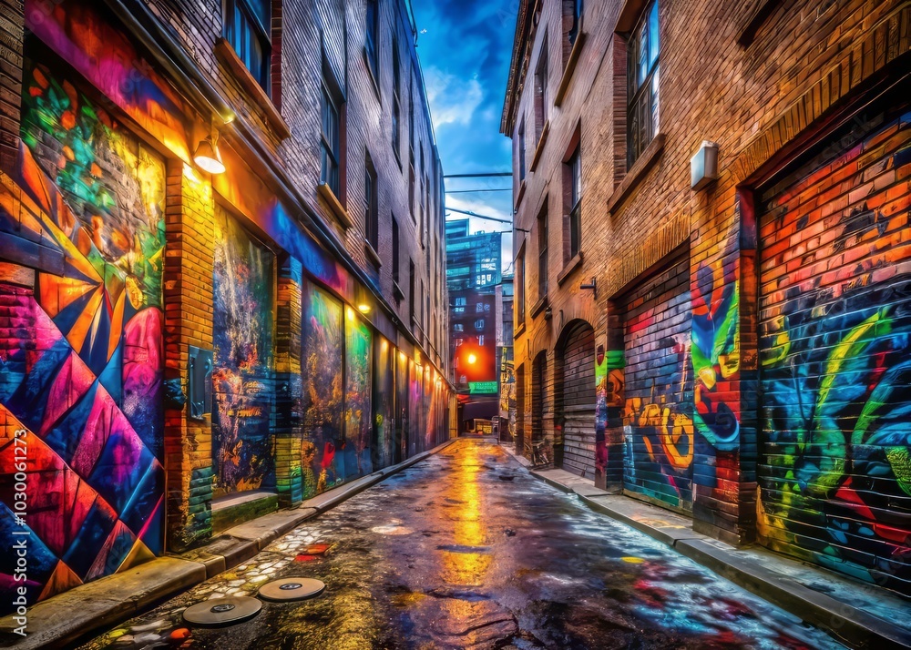 Colorful Graffiti Alley with Vibrant Street Art - Urban Exploration, Creative Expression, and Urban Culture Colorful Graffiti Alley with Vibrant Street Art - Urban Exploration, Creative Expression, and Urban Culture