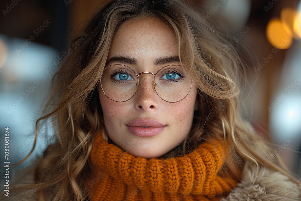 Caucasian woman with glasses and a scarf Caucasian woman with glasses and a scarf