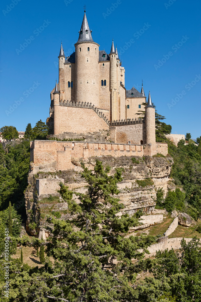 Segovia alcazar castle towers. Picturesque medieval town in Spain
