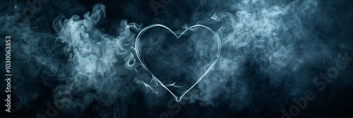 Realistic Smoke Heart on Dark Background, Steam Love Symbol, Cloud Transparent Valentine Silhouette