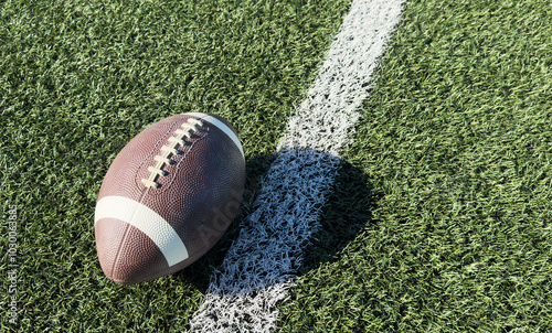 Pro American Football on the Field Close Up with Yard Lines Beyond