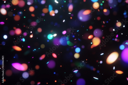 Abstract Black Background with Colorful Lights and Bokeh Effect