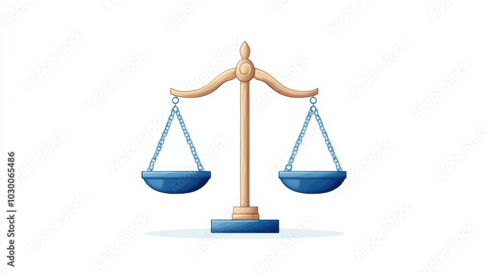 Illustration of a balanced scale representing justice and fairness, isolated on a white background. Illustration of a balanced scale representing justice and fairness, isolated on a white background.