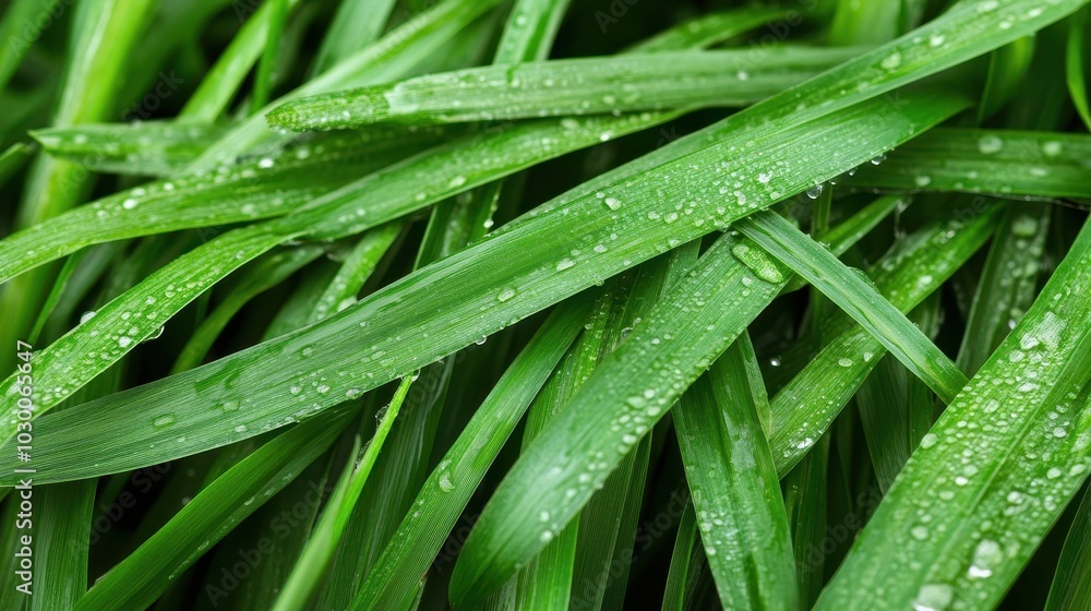 Morning dew on fresh green grass, symbolizing the freshness of a new start Morning dew on fresh green grass, symbolizing the freshness of a new start