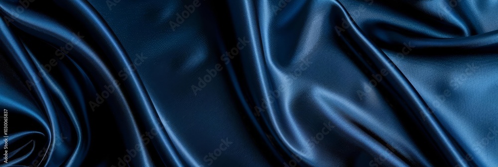 Closeup of smooth, dark blue satin fabric with soft folds. Closeup of smooth, dark blue satin fabric with soft folds.