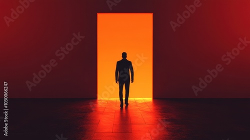 Person stepping through a doorway into bright light, representing a new beginning