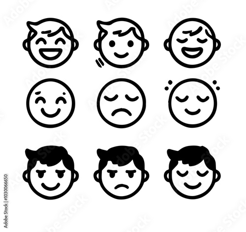 Black and white icons of different facial expressions featuring various emotions