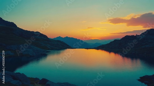 Wallpaper Mural A serene mountain lake reflecting a vibrant sunset sky. Torontodigital.ca